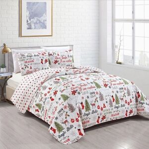 Farmhouse Christmas Carol Printed Quilted Bed Set Holiday Cheer Tis the Season